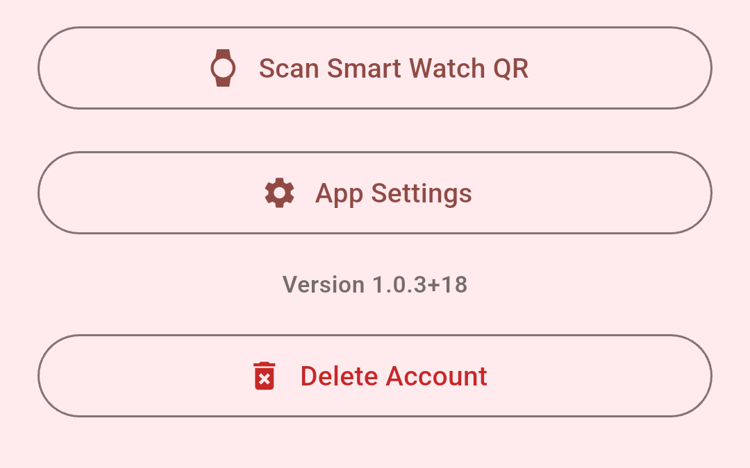 Android: เมนู Smart Watch, App Settings และเวอร์ชัน — ครอปส่วนข้อมูลเจ้าของออก