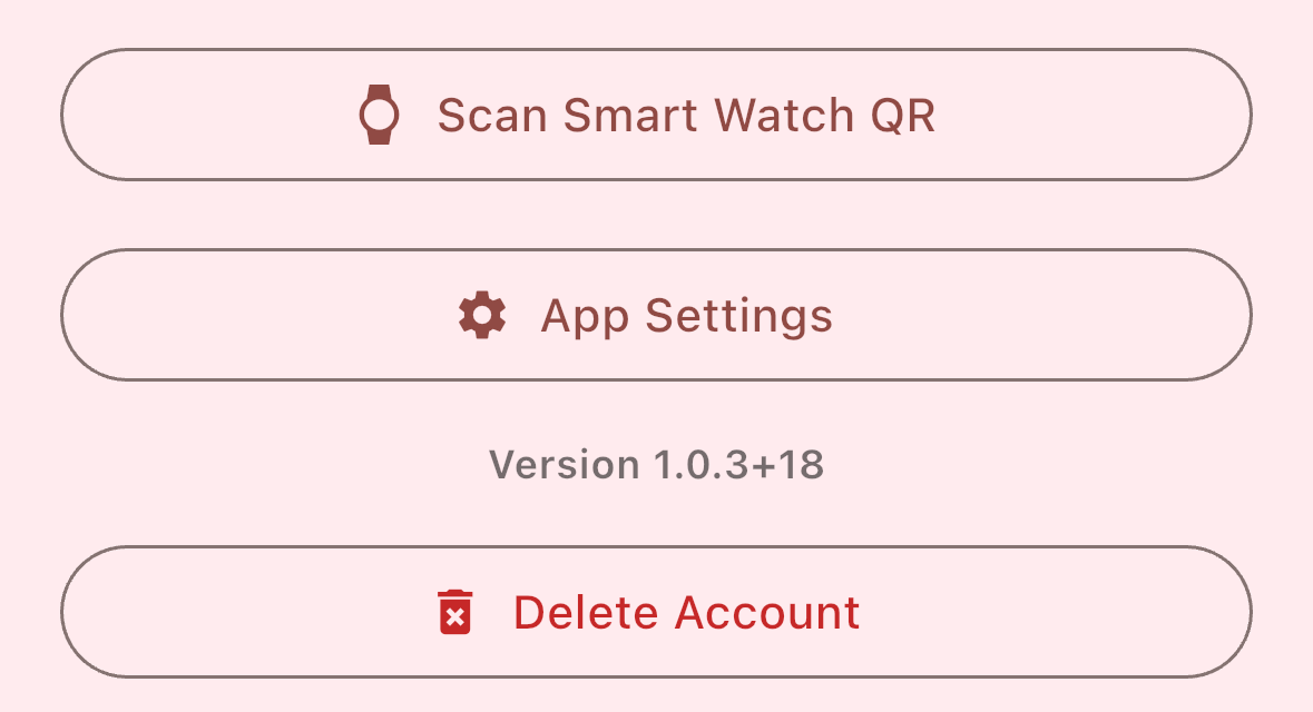 iOS: เมนู Smart Watch, App Settings และเวอร์ชัน — ครอปส่วนข้อมูลเจ้าของออก