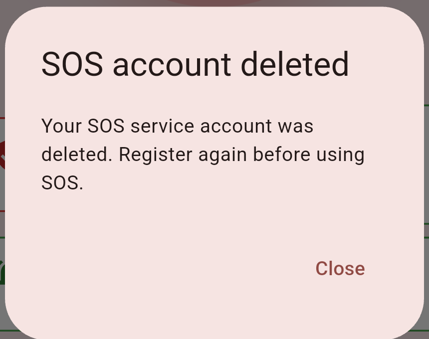 ผลการลบบัญชีบริการ SOS บน Android