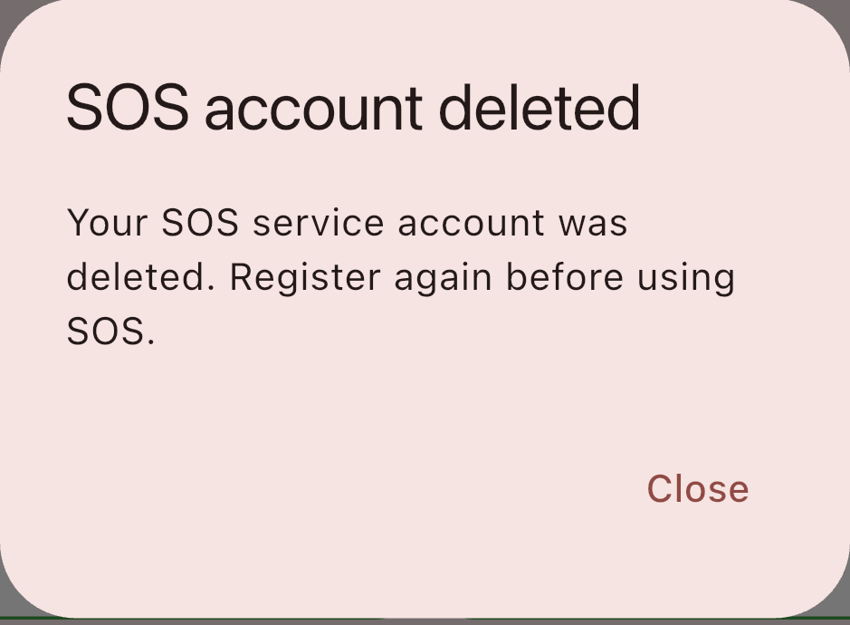 SOS account deleted — บัญชี SOS ถูกลบเรียบร้อยแล้ว